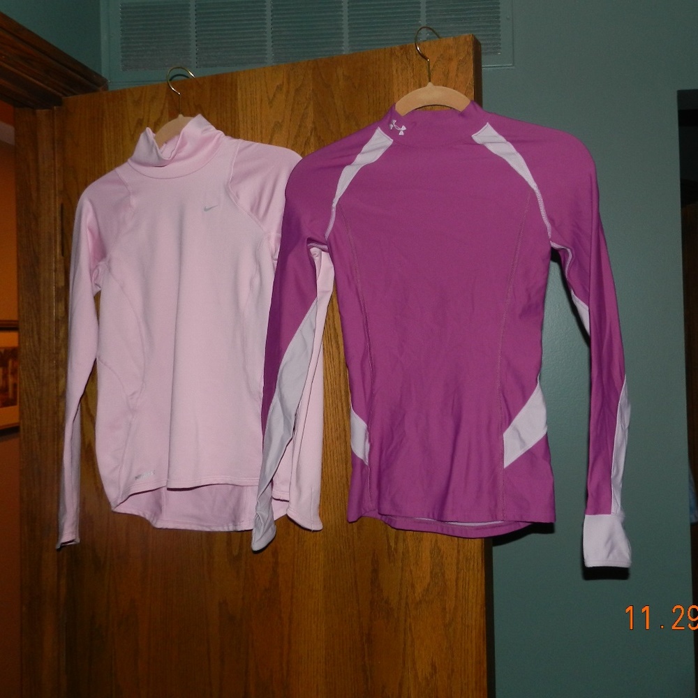 Two Pink Sports Turtlenecks Nike and Under Armour